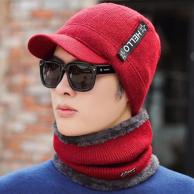 Зимние шапки Скалли Beanies шапка для мужчин и женщин шерстяная вязаная теплая плюшевая шапочки с шарфами Балаклава маска Knitted шапка вязаная зимняя Лыжная шапка