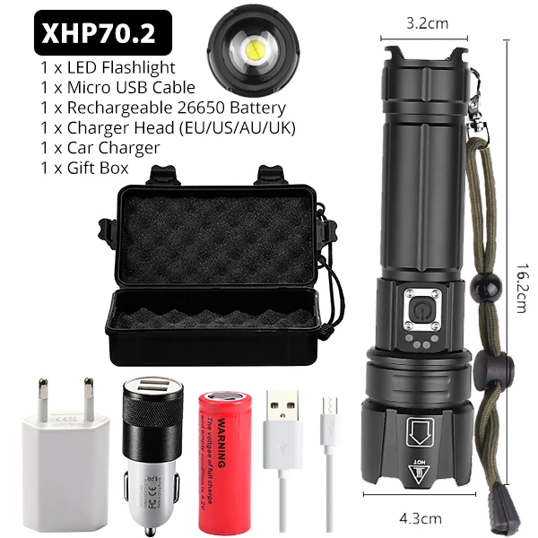 Package E Яркий Перезаряжаемый светодиодный светильник XHP70.2 XHP90, мощный фонарь, водонепроницаемый охотничий светильник, 18650 или 26650 Battey - Испускаемый цвет: Package E