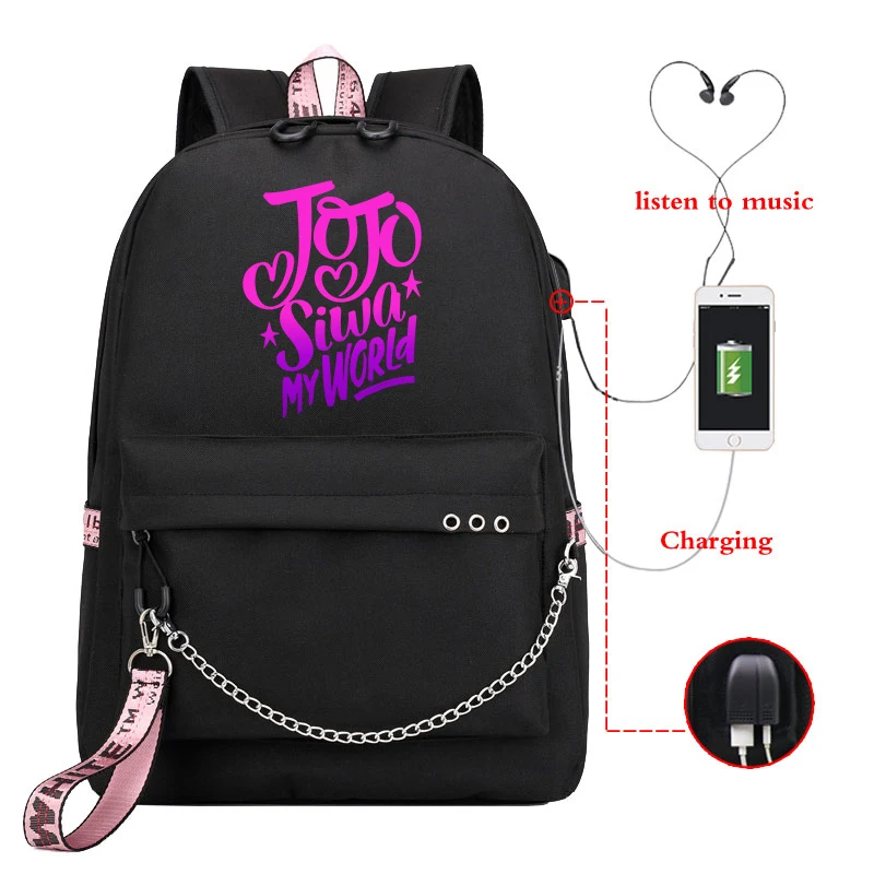 

Рюкзак Jojo Siwa для женщин с защитой от кражи, школьные ранцы для девочек с USB-зарядкой и разъемом для наушников, дорожный ранец для ноутбука
