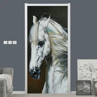 modern oil painting horse art door sticker living room bedroom pvc self adhesive waterproof wallpaper creative door decoration