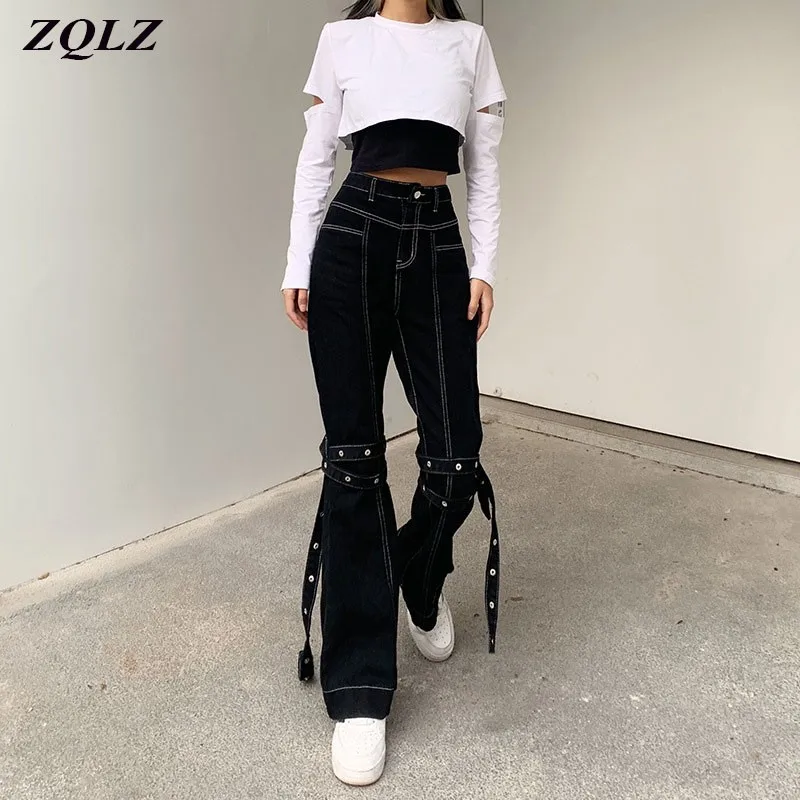 

Женские джинсы с высокой талией ZQLZ, весенние свободные джинсовые брюки-карго в стиле Харадзюку, осенние джинсы в Корейском стиле