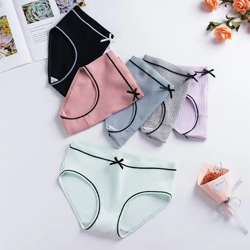 

1PC New Fashion Simple Sexy Causal Women Female Cotton Bowknot Striped Breathable Panties Briefs Underwear Lingerie