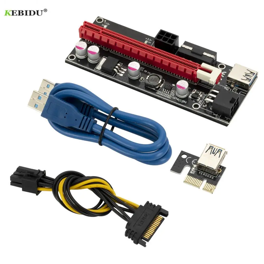 

Kebidu VER009S PCI-E Riser Card 009S PCI Express PCIE 1X к 16X удлинитель 60 см USB 3,0 кабель SATA к 6Pin питание для видеокарты