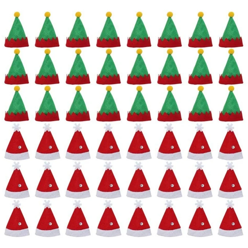 

48Pcs Mini Santa Claus Hat Lollipop Top Topper Cover Merry Christmas Decorations Wine Bottle Protection Cap