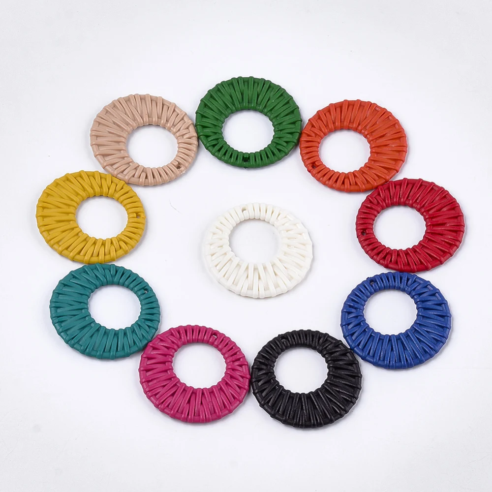 

10pc Acrylic Pendants Imitation Woven Rattan Pattern Donut Mixed Color 46.5x4.5mm Hole: 1.5mm