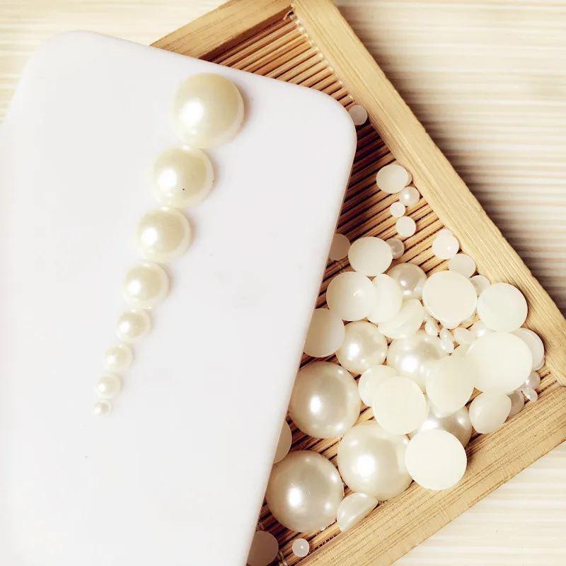 Полукруглые бусины из АБС пластика с имитацией жемчуга на плоской задней стороне