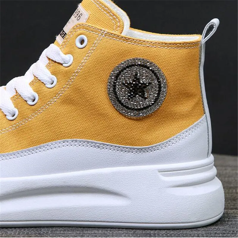 

Woman High-top Canvas Shoes Brand Women Platform Sneakers 2021 Spring New Ankle Boots Sports Casual White Vulcanized Shoes