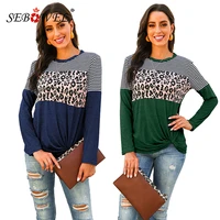 sebowel autumn winter long sleeve t shirt womens bottoming top female leopard striped patchwork clothing ladies casual t shirts