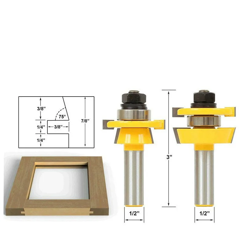 Rail & Stile Router Bit Set - Shaker 2 Pc 1/2" Shank door knife Woodworking cutter Tenon Cutter for Woodworking Tools