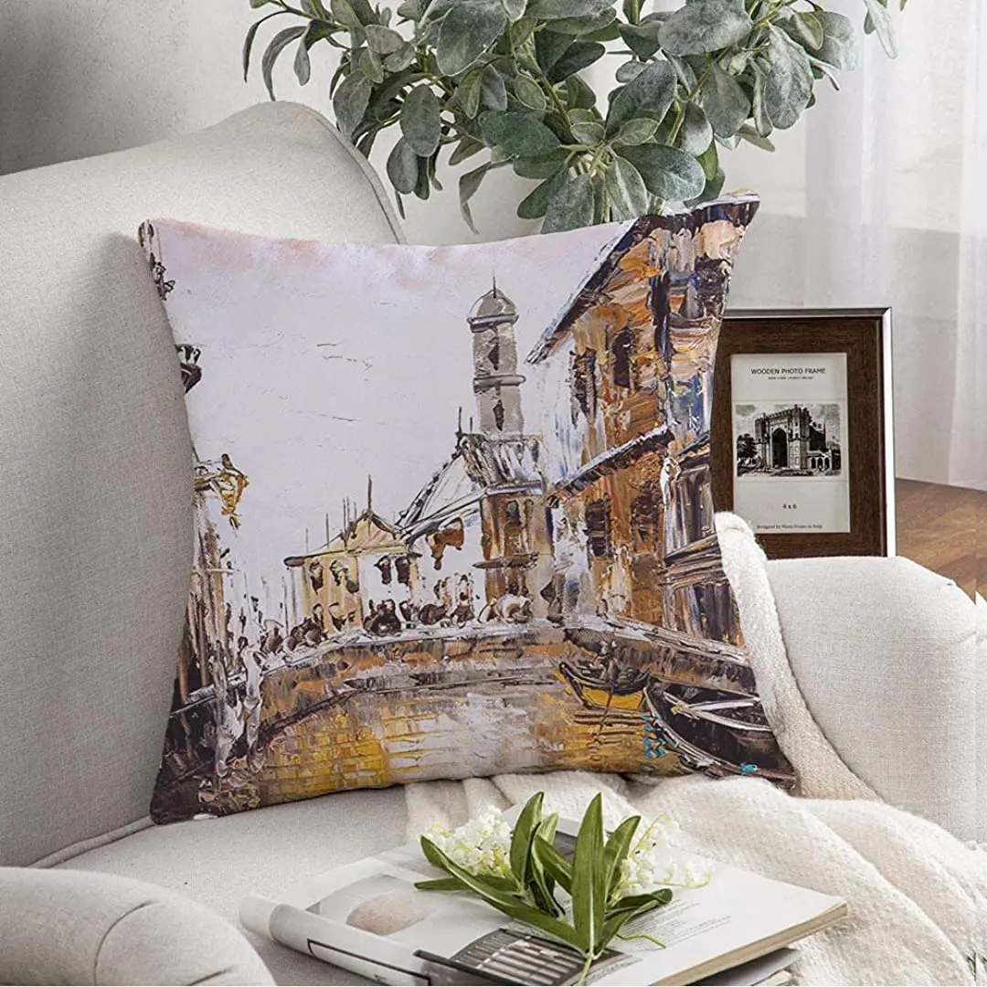 

Чехол для подушки красочная абстрактная картина маслом Венеция Италия акварель деревня холст Пейзаж река художественная наволочка