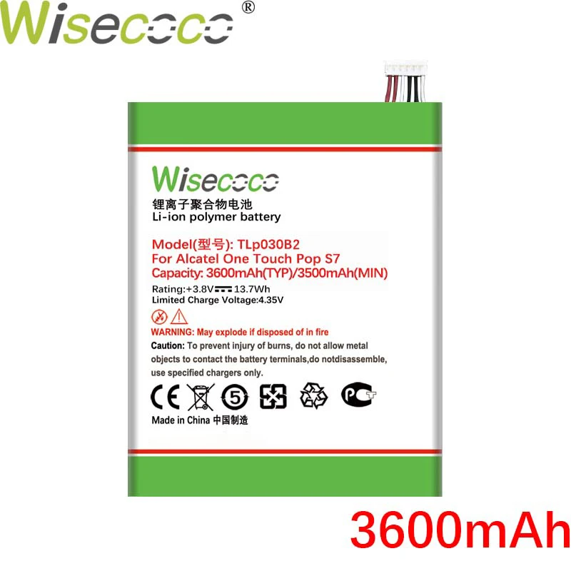 Батарея Wisecoco 3600 мАч TLp030B2 TLp030B1 для телефона Alcatel One Touch Pop S7 OT 7045 7045Y Vodafone + номер