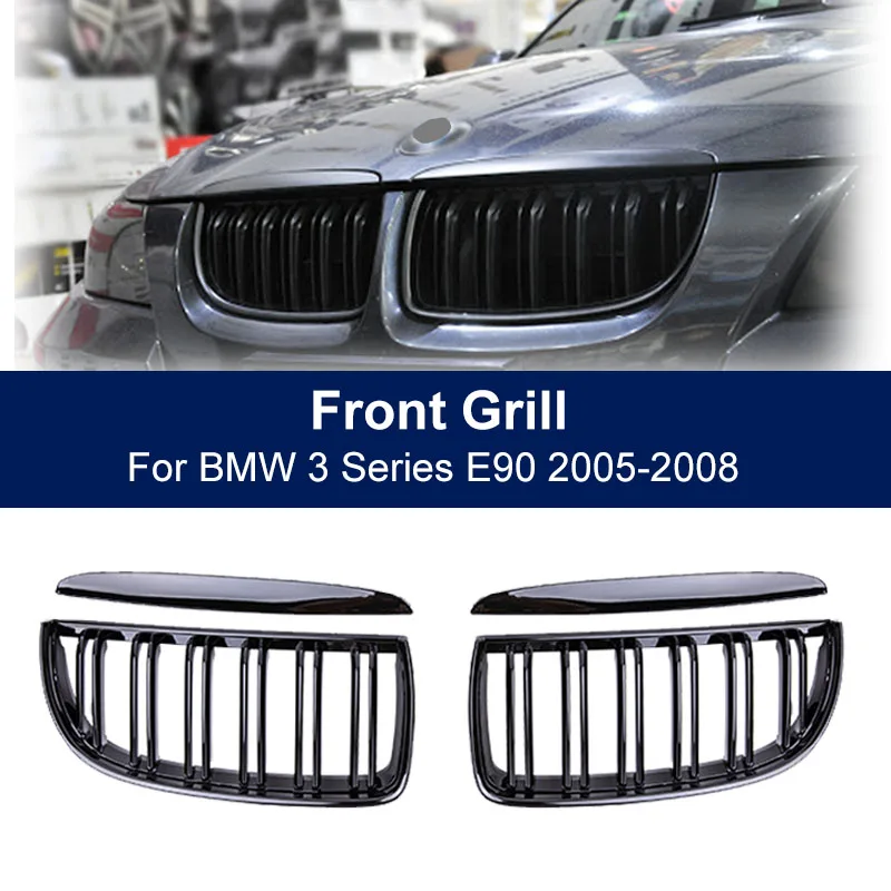 

Car Front Grille Double Slat Grille For BMW 3 Series E90 E91 320i 323i 328i 335i 2005 2006 2007 2008 Kidney Grill Hood Eyelids