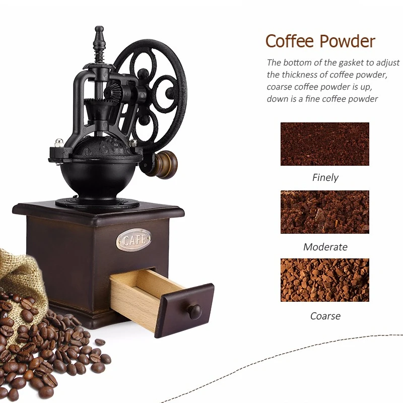 Классическая винтажная деревянная кофемолка керамическая коническая кофейная