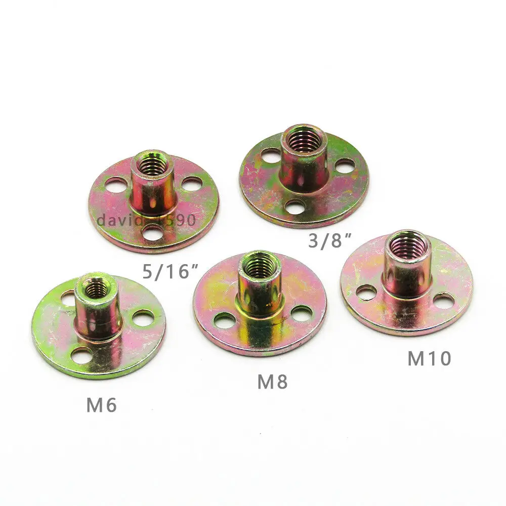 

5/16 3/8 M6 M8 M10 M12 Steel Round Base T Nut Three Brad Hole Furniture Tee Nut