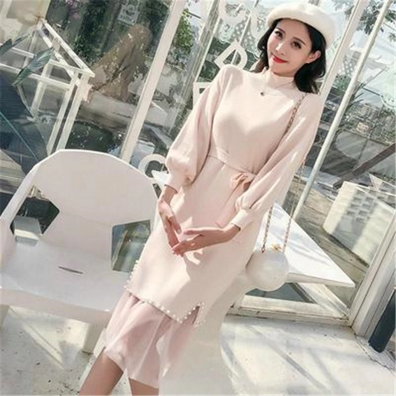 Женский свитер вязаные платья для весны и осени свободное женское вязаное платье