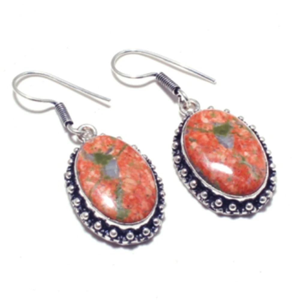

Unakite Silver Overlay on Copper Earrings, 48 mm, E4715