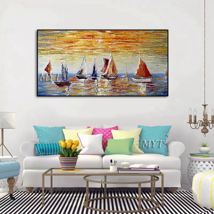 Парусная лодка абстрактное украшение искусство морской пейзаж картина маслом