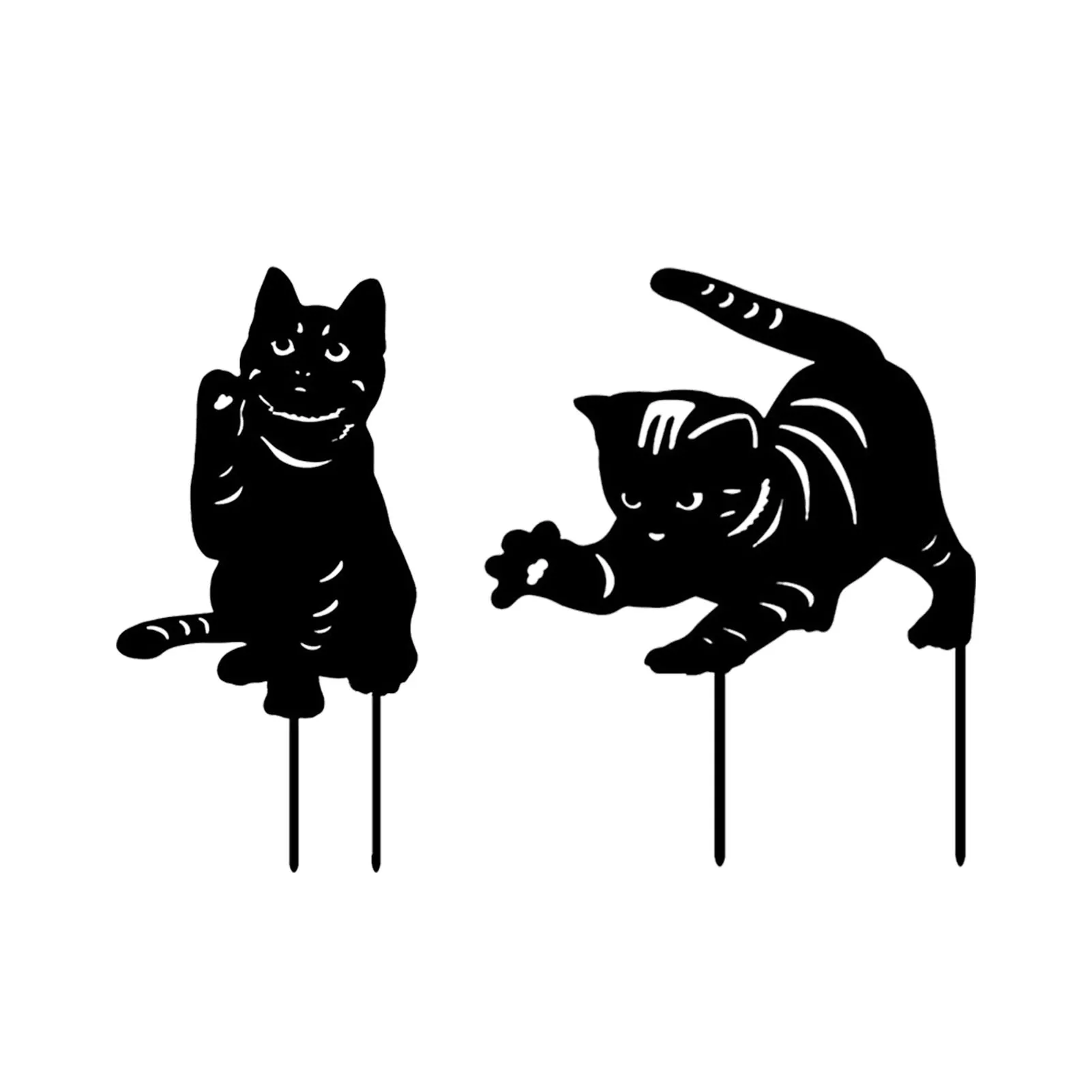

2pcs Lawn Sign Lifelike Display Outdoor Home Decor Easy Install Waterproof Gift Garden Stakes Art Craft Acrylic Animal Black Cat