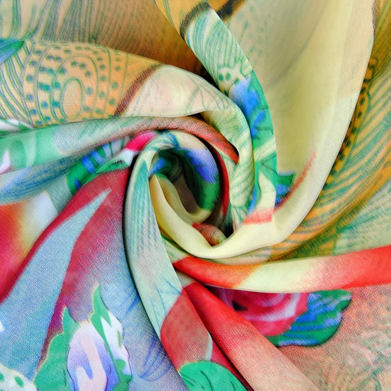 Шарф женский хиджаб шифоновый шейный платок с розовым цветочным принтом Пляжная