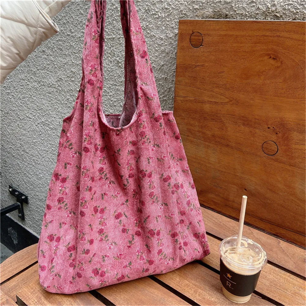 Вместительные сумки сумка-тоут Простой Цветочный вельветовый мешок на плечо для