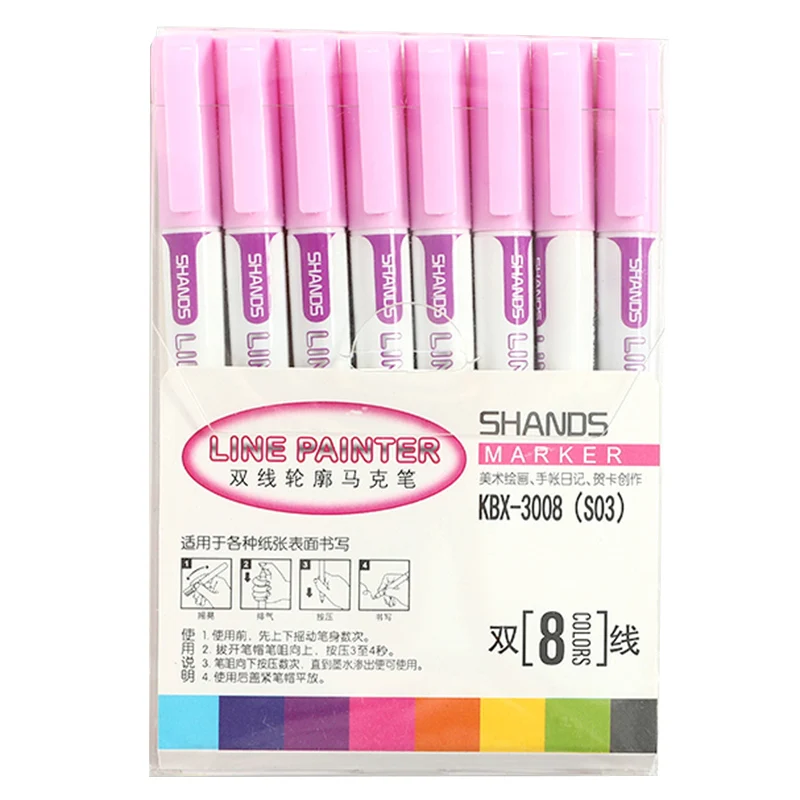 8 двусторонних контурных ручек цветные маркеры каллиграфия и живопись подарки