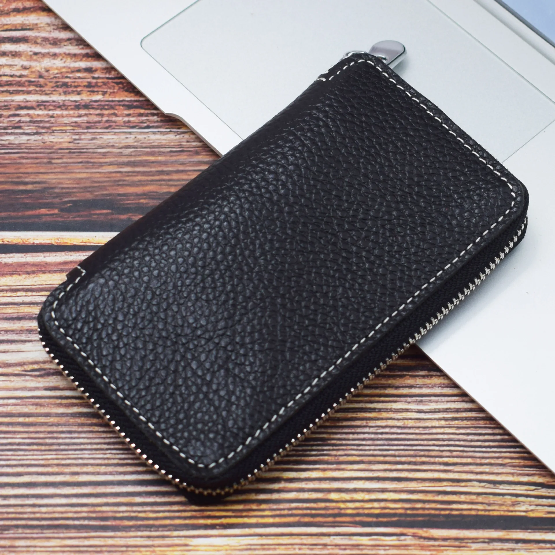 Black Genuine Leather Key Wallet Men Keychain Holder Pouch Purse Zipper Designer Car Key Case Multifunction Door Keys Housekeeper Bag - Color: Black
