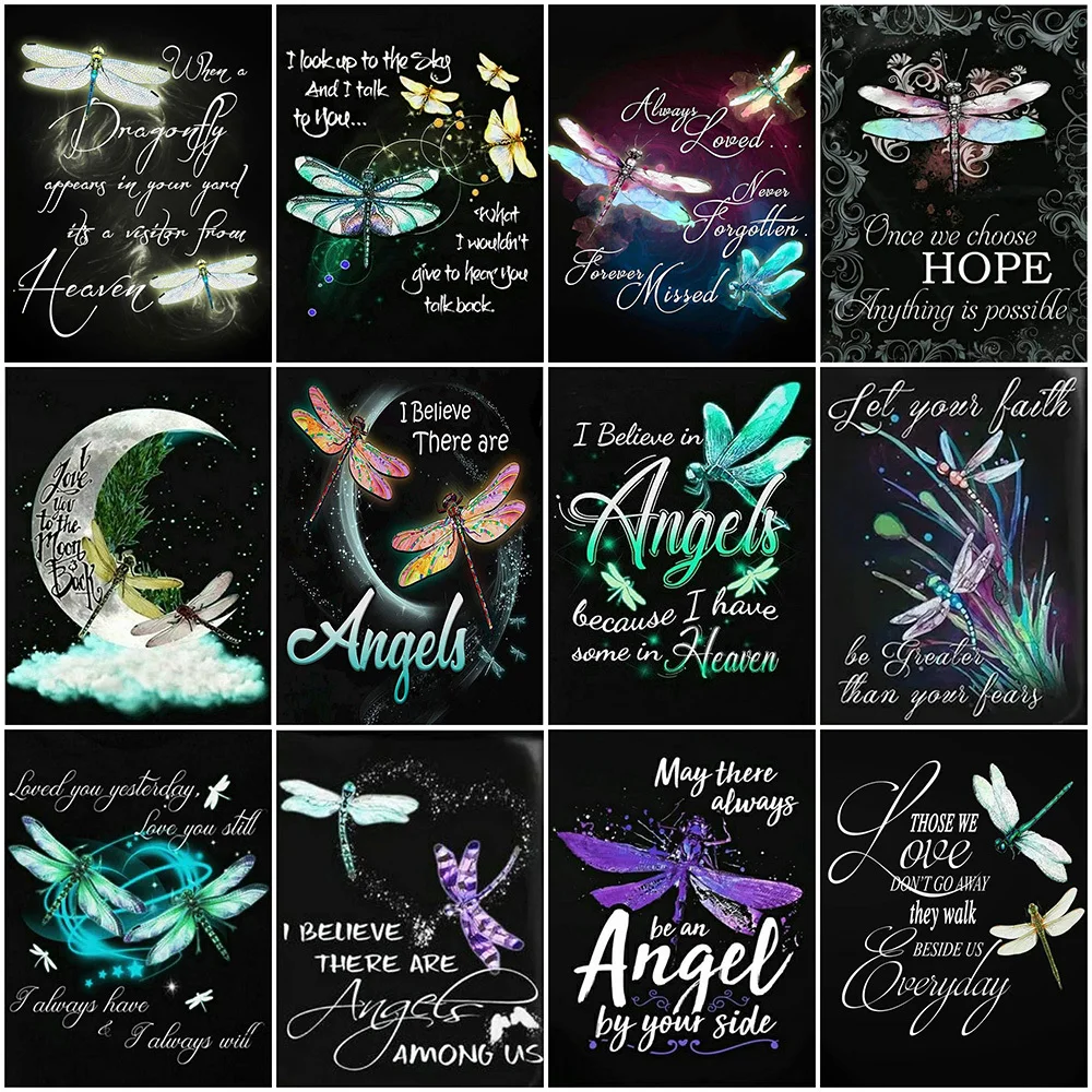 

HUACAN 5D Diamond Embroidery Animal Full Drill Square Diamond Painting Dragonfly Diamond Mosaic Cross Stitch Kit Handmade Gift