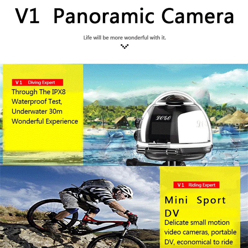 Камера заднего вида 2448P 360 градусов VR панорамная портативная маленькая 16 МП пульт
