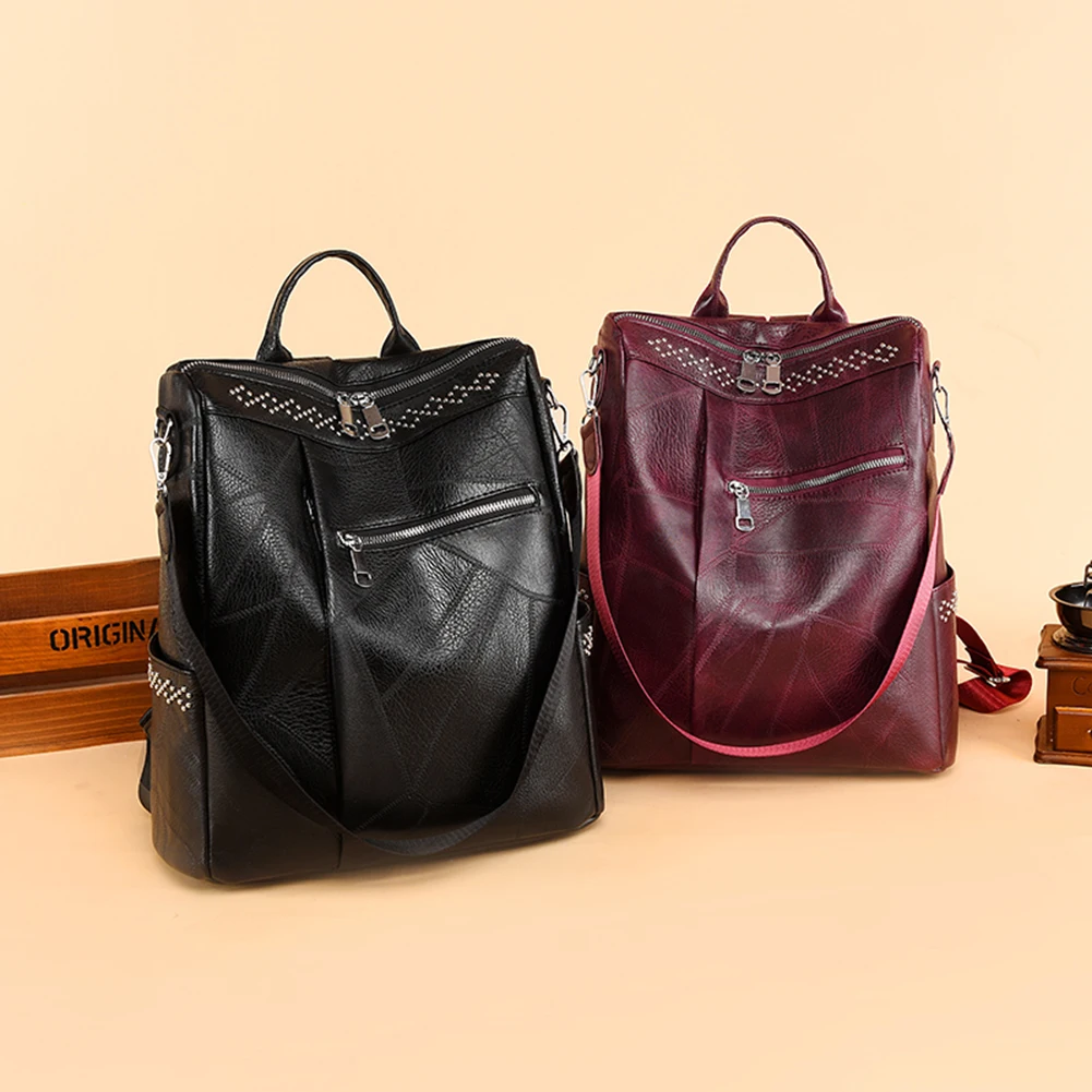 

Винтажный рюкзак из искусственной кожи для женщин, дамские сумочки в стиле преппи, однотонные вместительные, школьные ранцы для девочек-под...