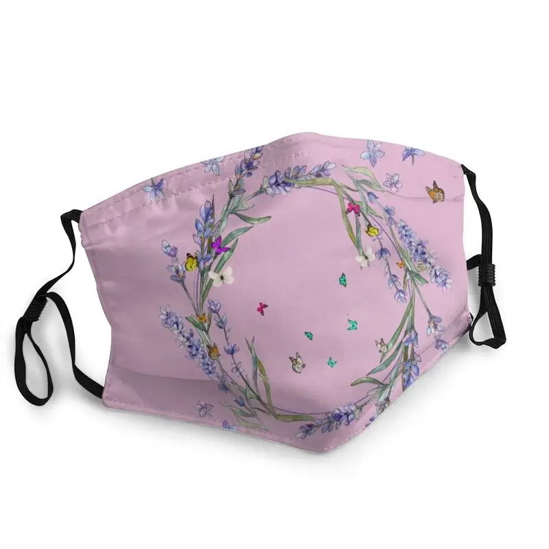 

Color Lavender And Butterflies Reusable Unisex Adult Face Mask Flowers Plant Dust Protection Cover Respirator Mouth Muffle