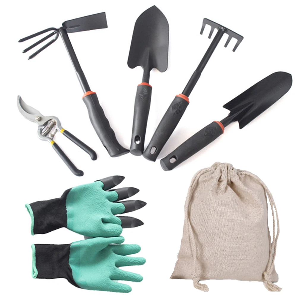 

8-Piece Gardening Tool Set (Transplant Shovel/Trowel/Rake/Double-Sided Weeder/2PCS Gloves/Pruner/Burlap Bag)