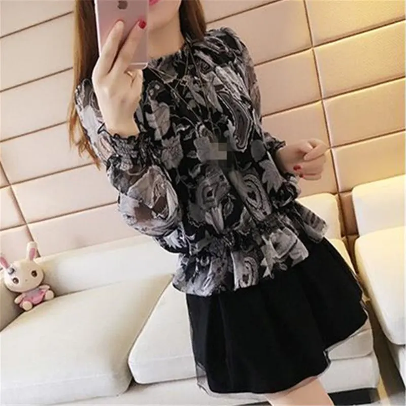 Женская блузка модная шифоновая офисная Свободная с цветочным рисунком