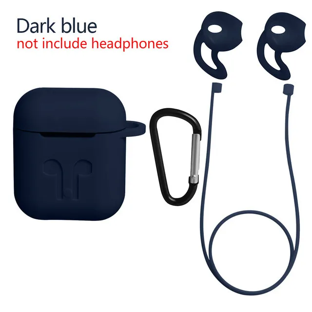 Blue 4 в 1 наушники силиконовый чехол анти-потеря провода наушники аксессуары для Apple Airpods Air Pods 1 2 Bluetooth беспроводной - Color: Blue