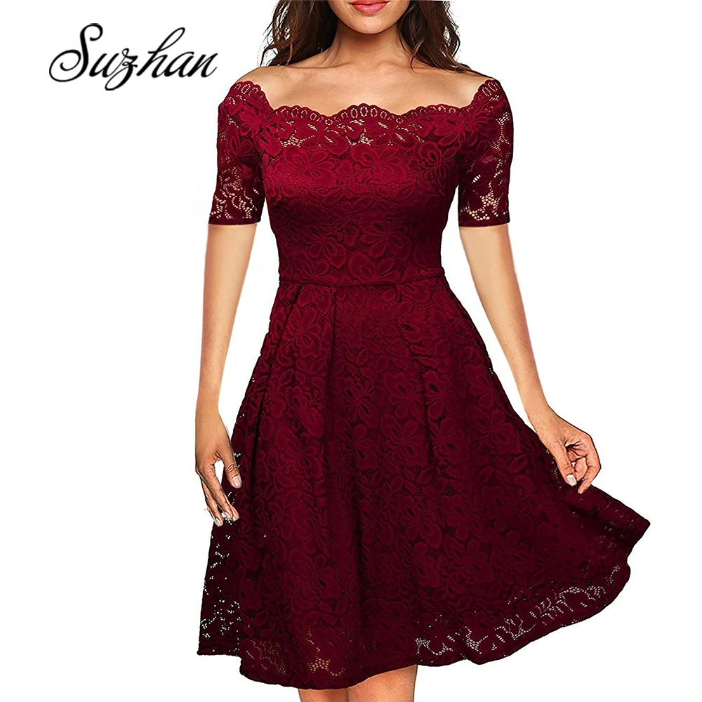 Suzhan платье размера плюс модное женское элегантное милое кружевное сексуальные