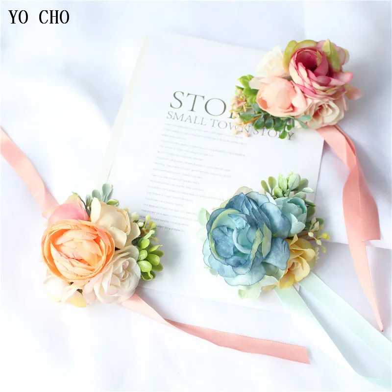 Свадебная бутоньерка YO CHO корсажный браслет цветок подружка невесты Розовый