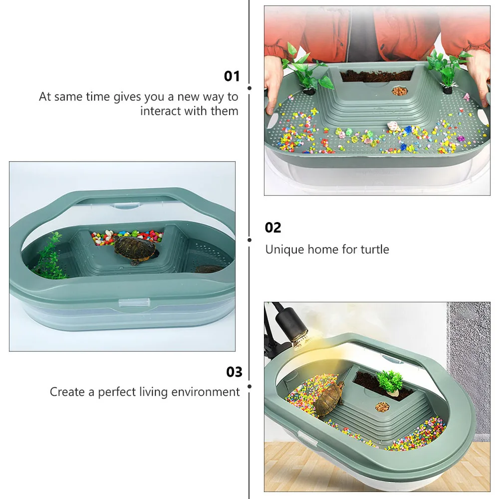 

Turtle Tank Reptile Aquarium with Platform and Swimming Breeding Feeding Area