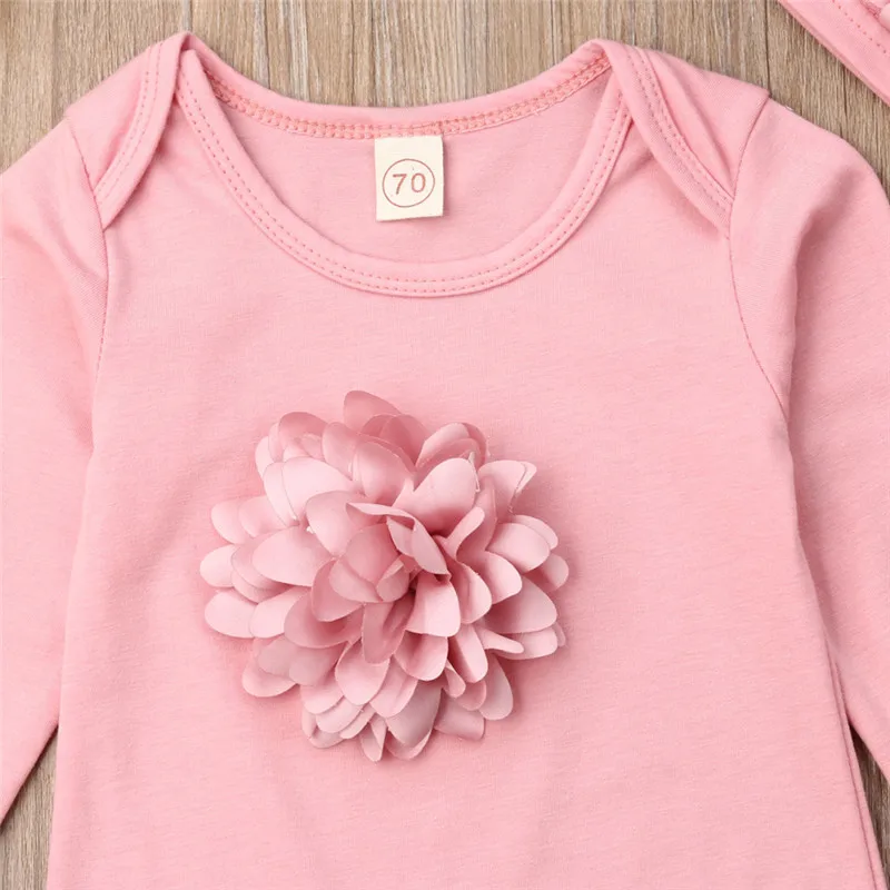 2PCS Newborn Baby Girl Clothes 3D Flower Long Sleeve Romper Jumpsuit Hat Autumn Outfit Set | Мать и ребенок