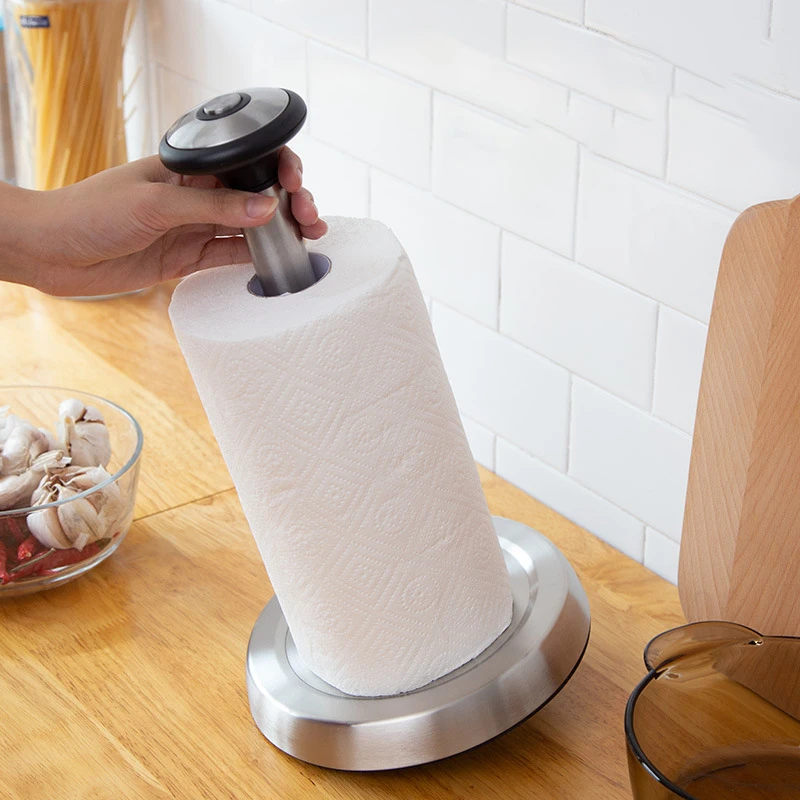 

Paper Towel Rack Kitchen One-Hand Tear-Pull Vertical Wiping Hand Floor Non-Perforated Roll Paper Holder TH