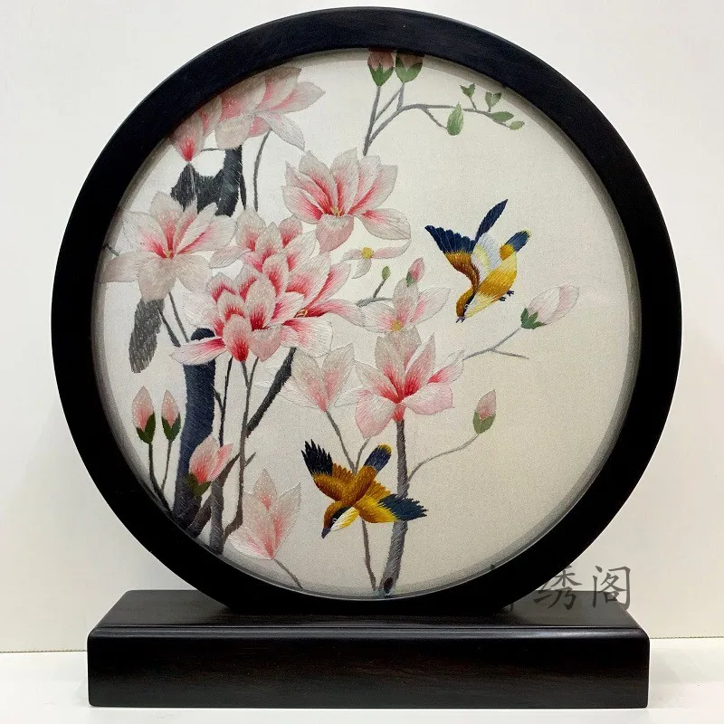 

Vintage Chinese Decorations for Living Room Table Home Decor Silk Embroidery Works Ebony Frame Crafts Wedding Gifts with box