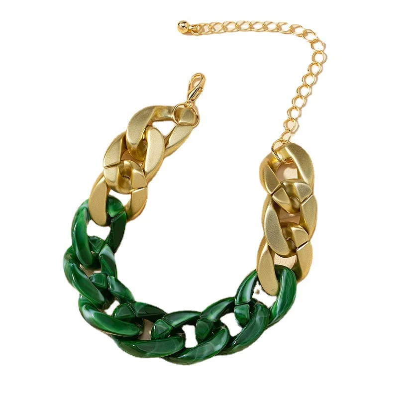 

Vintage Splice Design Metal Resin Leopard Print Link Thick Chain Bracelet For Women Gold Color Bangle Creative Jewelry Wholesale