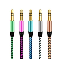 car aux cord 1m nylon jack audio cable 3 5 mm to 3 5mm aux cable male to male cloth audio aux cable gold plug for iphone speaker