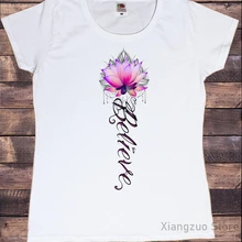 Женская футболка с надписью Believe Lotus Flower- India Boho цветочным принтом
