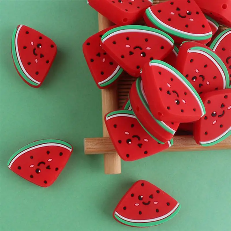 

2pcs Baby Silicone Teether Beads Food Grade Silicone Thread Watermelon Bead