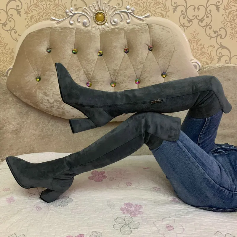 Новинка года; Узкие Сапоги выше колена; женские сапоги до бедра высокого качества; эластичные зимние сапоги; женские модные высокие сапоги
