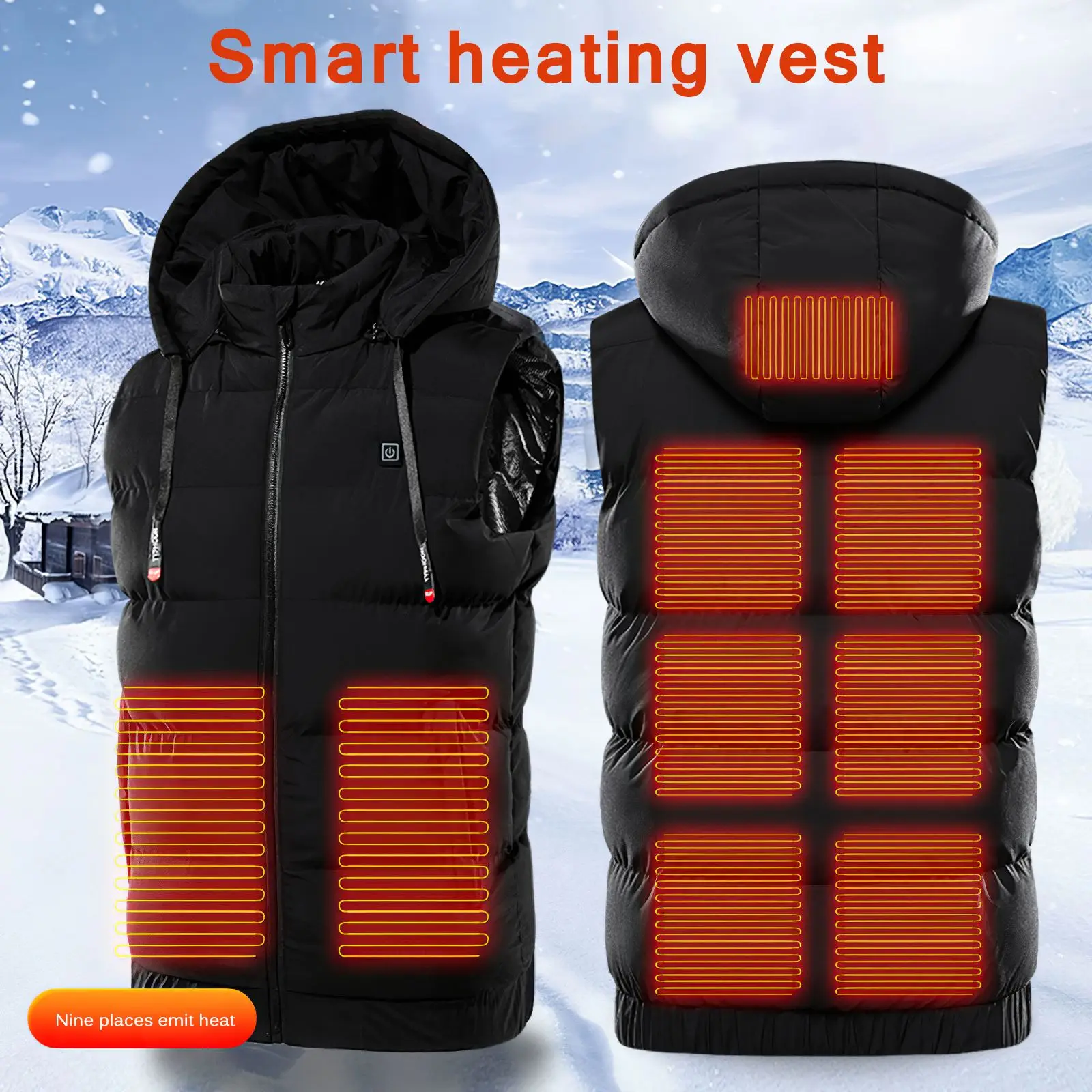 

New 9 Places Heated Vest Men Women Usb Heated Jacket Heating Vest Thermal Clothing Hunting Vest Winter Fashion Heat Jacket Black