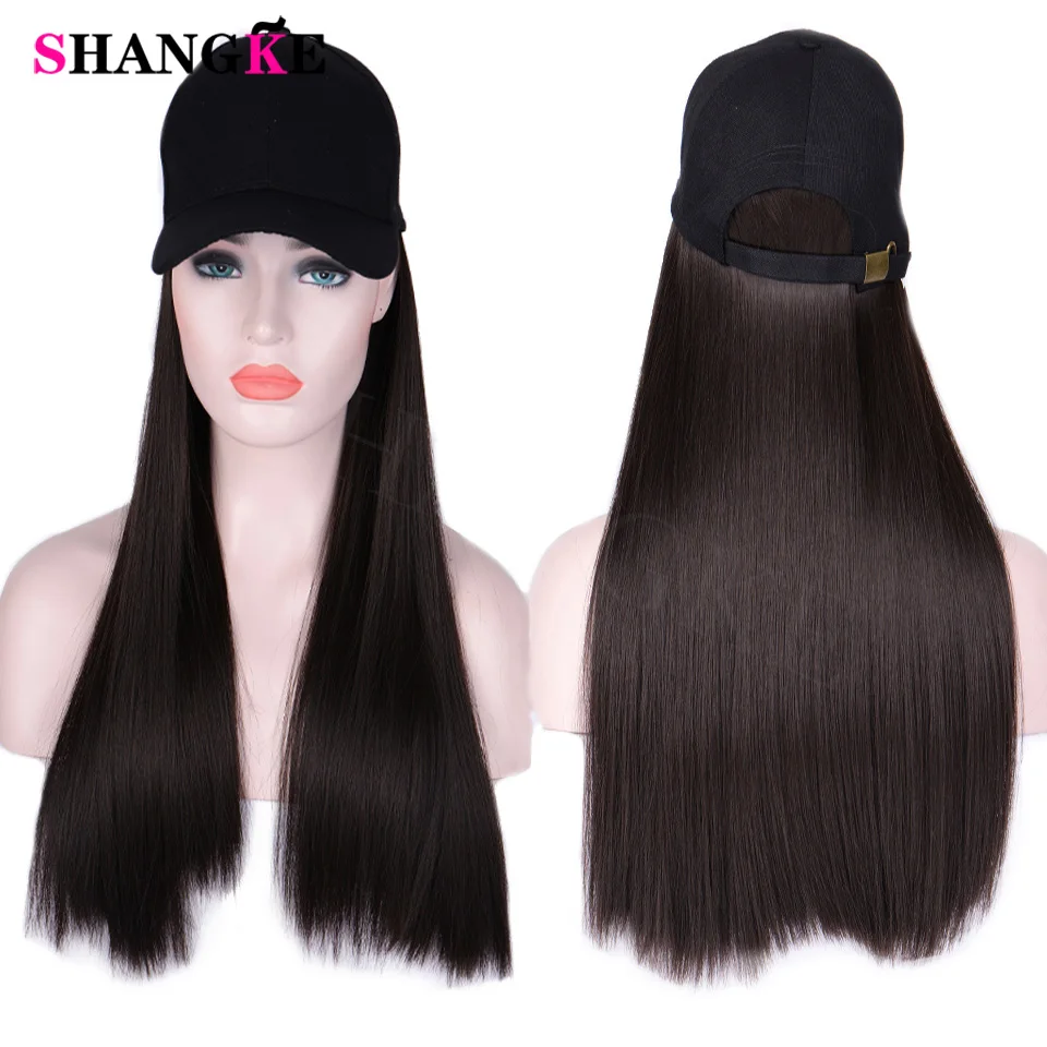 24 дюйма длинные прямые волосы шляпа парик с для женщин Жаростойкие Волокна