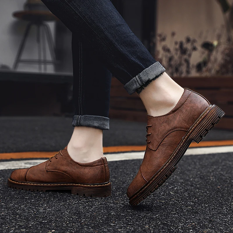 Genuine Leather Men's Dress Shoes British Style Fashion Lace Up Formal Oxford Classic Gentleman Business Shoe | Обувь