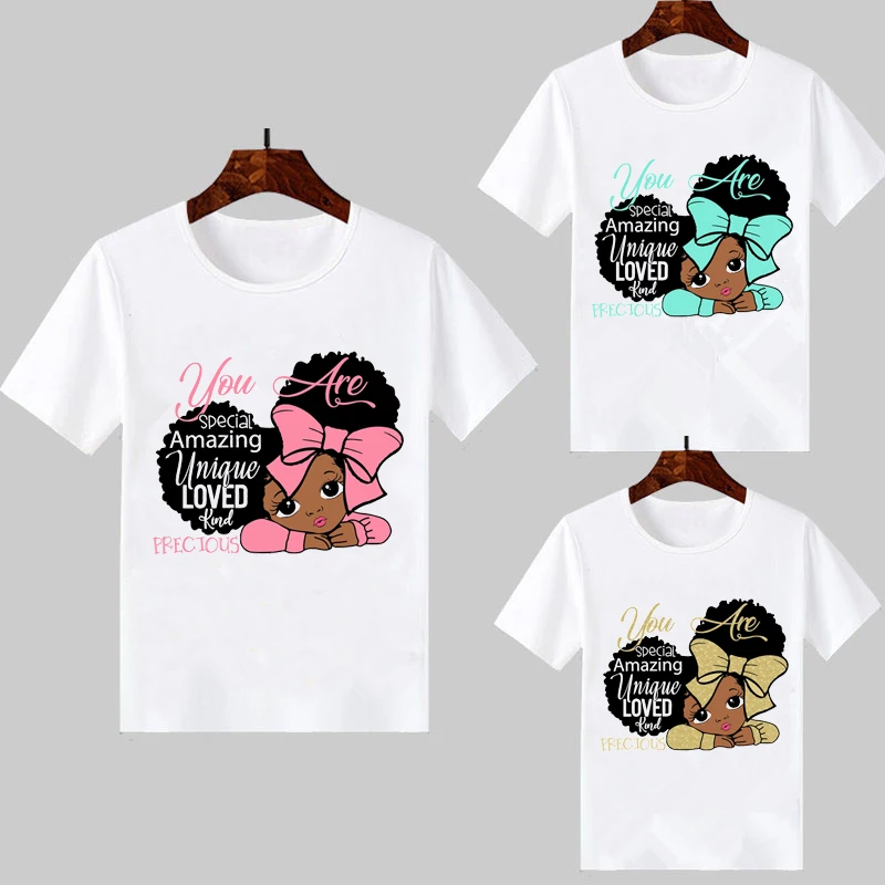 

You Are Special Cute African American Melanin Princess Print Children's T-Shirts White Summer Top Tee Black Girl Magic Clothes