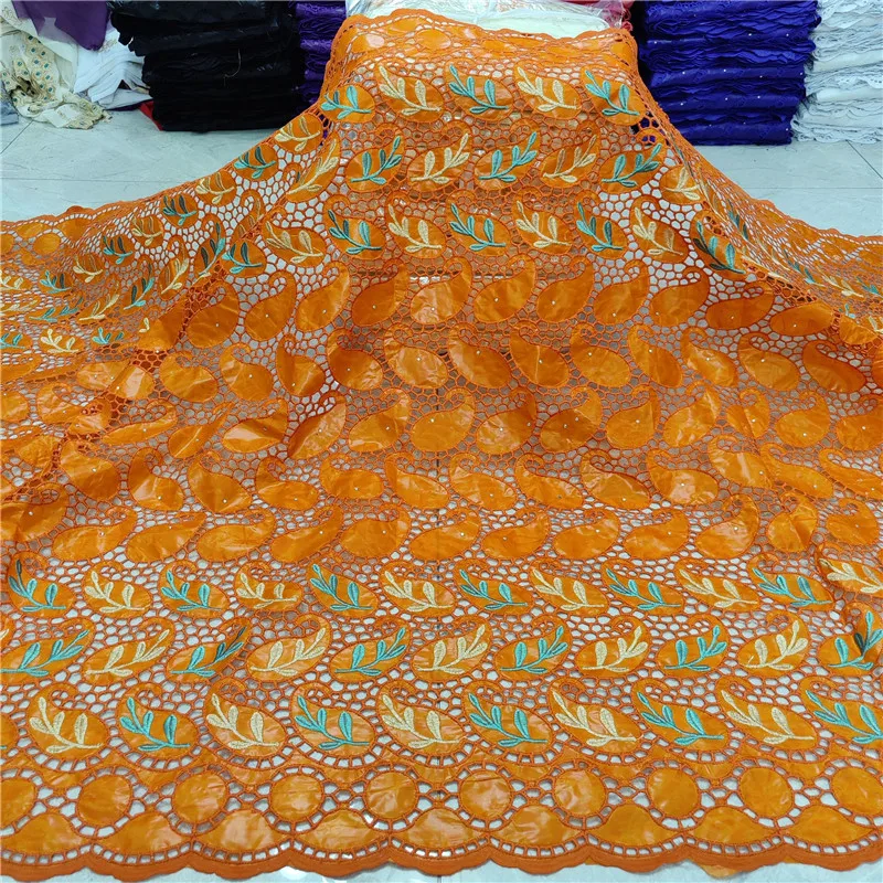 

African bazin riche fabric with brode Latest fashion embroidery bazin lace fabric with net lace 5 yards Hred