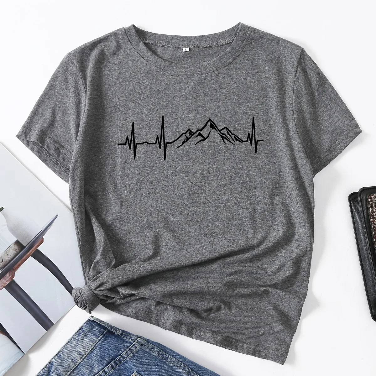 

JFUNCY Women Cotton T Shirt Oversize Woman Tops New Mountain Print Casual T-shirt Summer Female Tee Short Sleeve Lady Tshirt